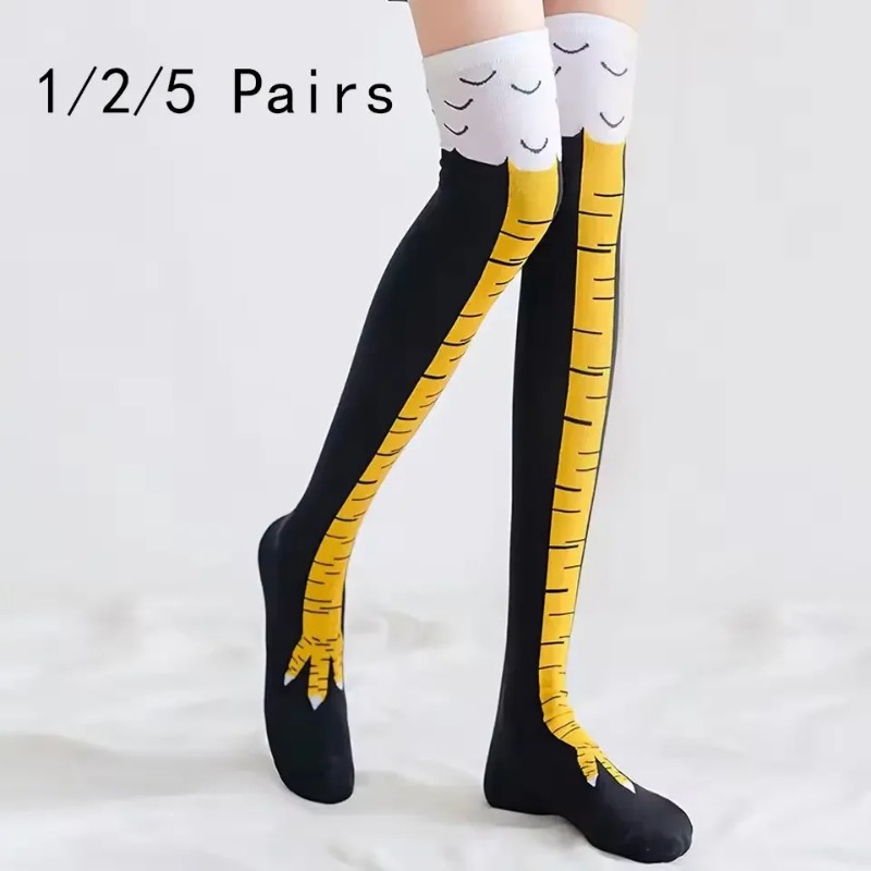 1/2/5 Pairs Women Knee High So - đánh giá và giá Funny Chicken Leg Socks